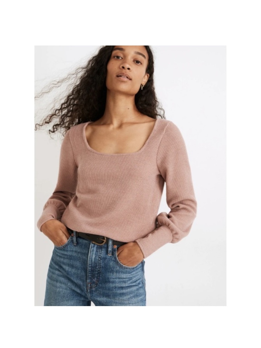 Madewell Square-Neck Knit Sweater in Dusty Rose